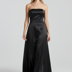 Papell Boutique Party Wedding Evening Strapless Satin Vtg Fifted Dress 8 Black